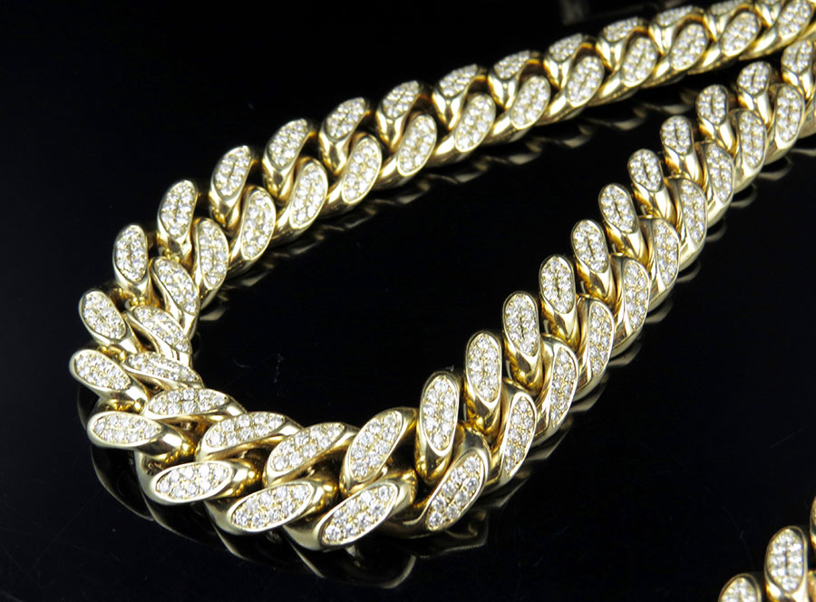 10K Yellow Gold Half Kilo Miami Cuban Link Diamond Chain 29.5 ct by