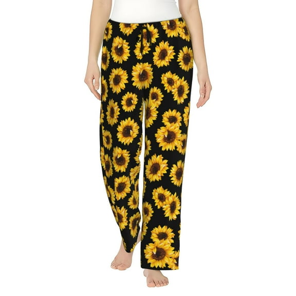 Sunflower Flowers Women's Comfy Pajama Pants with Pockets,Soft Stretch Drawstring Lounge Pants, Soft Casual Wide Leg Pjs Sleep Bottoms