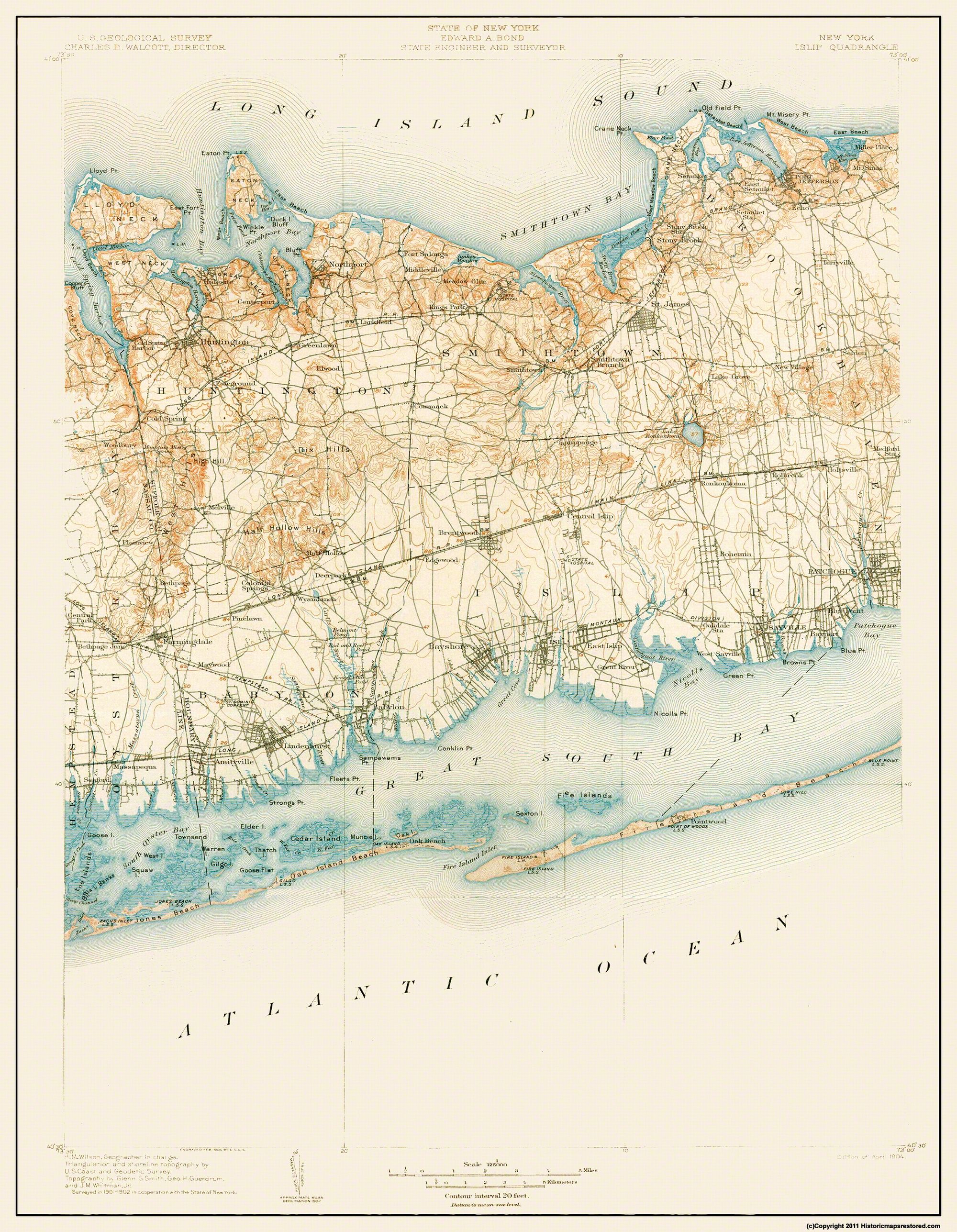 Topo Map Islip New York Quad USGS 1904 23 x 29.61 Matte Art Paper