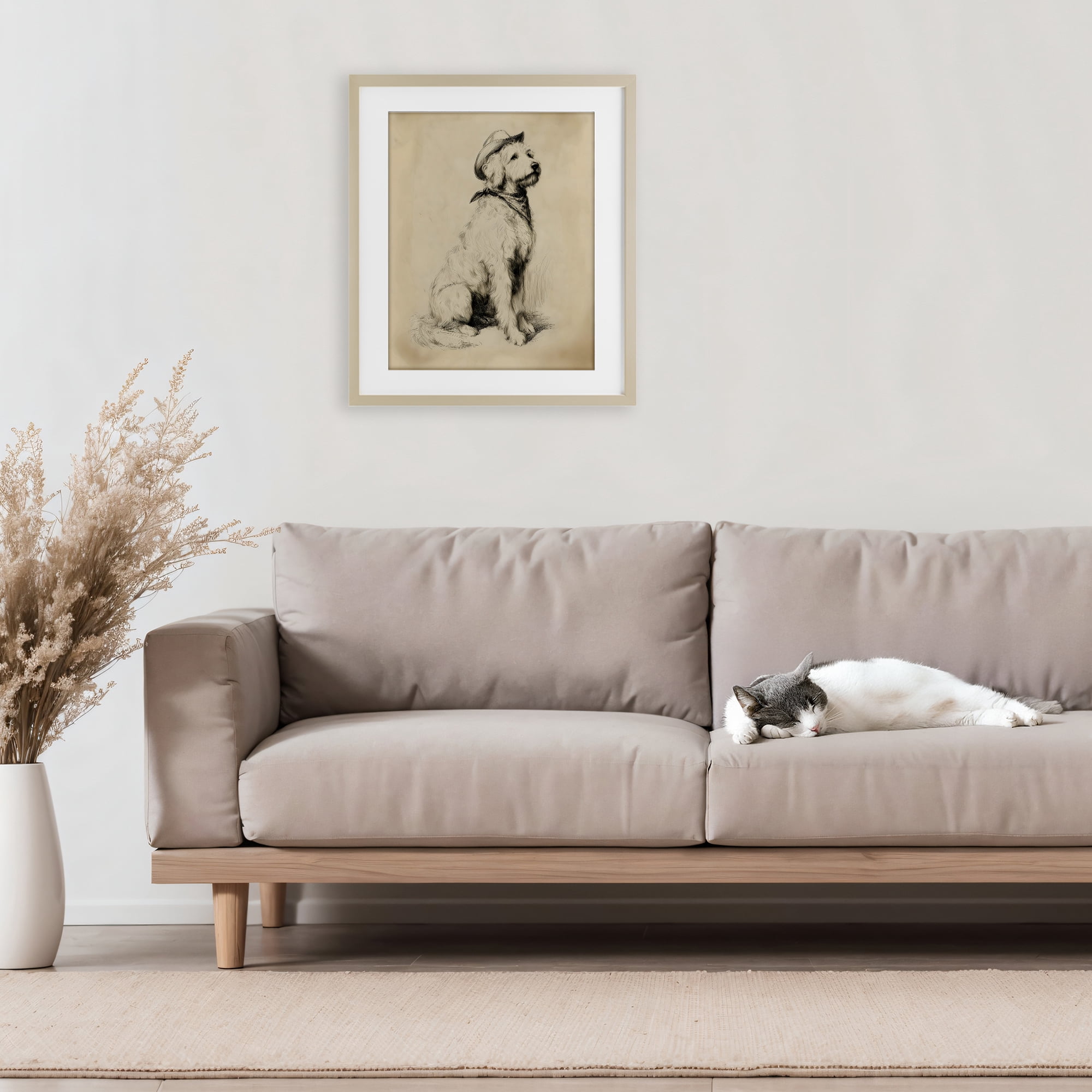 Stupell Industries Cowboy Goldendoodle Sketch Birch Framed Print Under Glass, design by Arlington Prints