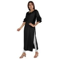 thumbnail image 3 of Moomaya Solid Rayon Kurta For Women bell Sleeve Drawstring Neck Long Ethnic Kurti, 3 of 6