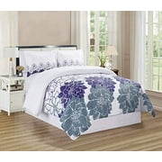 4-Piece King Size Fine Printed Comforter Set Reversible Down Alternative Bedding (Purple, White, Grey Floral)