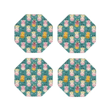 

Matuu Colorful Cow for Cup Coasters Set of 4 Leather Coasters Desk Coasters for Office Measures 4” x 4”-Octagon