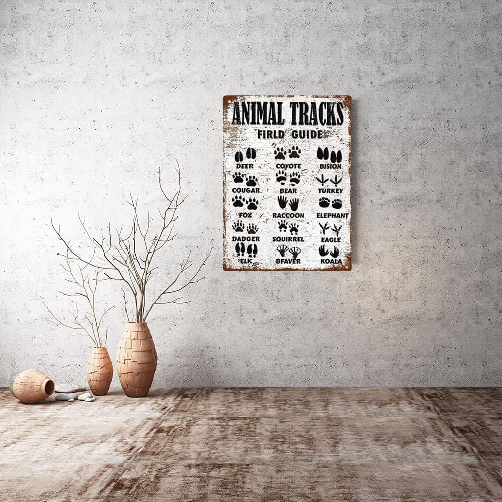 Animal Tracks Signs Woodland Nursery Decor Field Guide Metal Tin Sign 12x16 Inch Wildlife Finder Boys Rustic Cabin Garden Forest Farmhouse Decorations