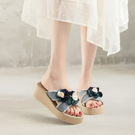 

STEADY Summer Wedge Heel Open Toe Slippers Women s Wearable Beach Shoes Women s Shoes Blue