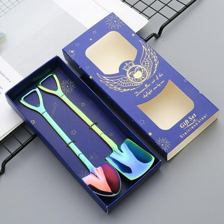 

X Stainless Steel Spoon Watermelon Spoon Dessert Spoon Ice Cream-spoon Spoon Creative-iron Shovel Coffee Spoon Gold Spoon Set Colorful Color Box - Blue