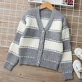 thumbnail image 2 of Favoffer Girls V Neck Cardigan Stripe Button Cotton Sweaters Fall Winter Warm Uniform Knitted Long Sleeve Outerwear for Play Outings Holiday Gifts Big Kids 5-14Y, 2 of 9