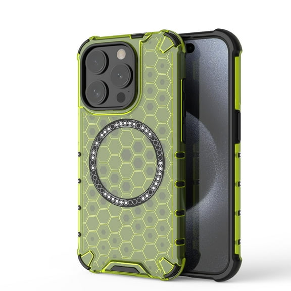 Strong Magnetic for iPhone 12 Pro Max Case, Military Grade Drop Protection, Compatible with MagSafe, Shockproof Anti-Fingerprint Honeycomb Pattern Translucent Slim Phone Protective Cover,Green
