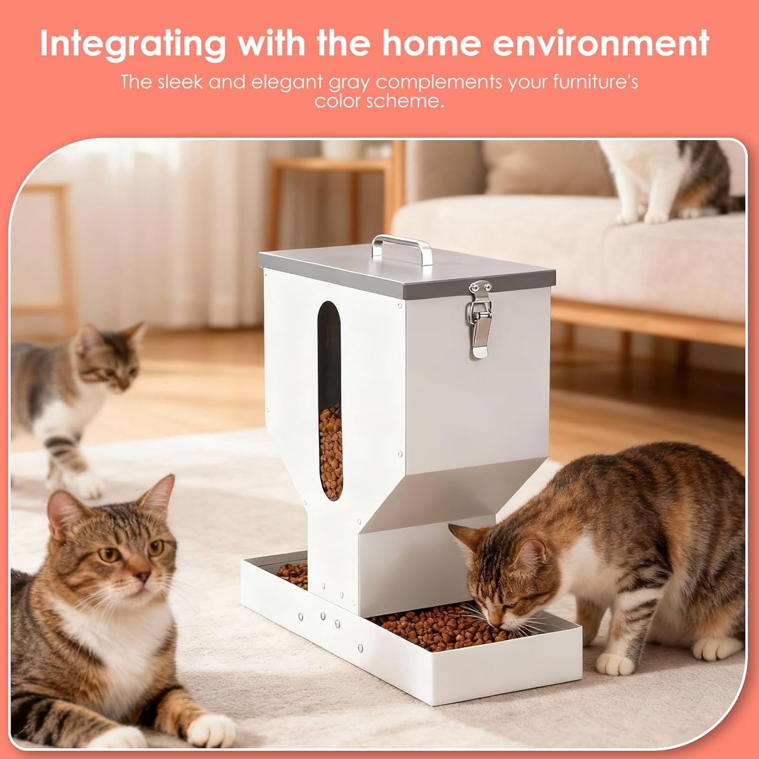 Automatic Cat Feeder for 2 Cats - 12L Gravity Dual Pet Food Dispenser with Visible Window & Sturdy Galvanized Steel Design for Indoor Outdoor Use
