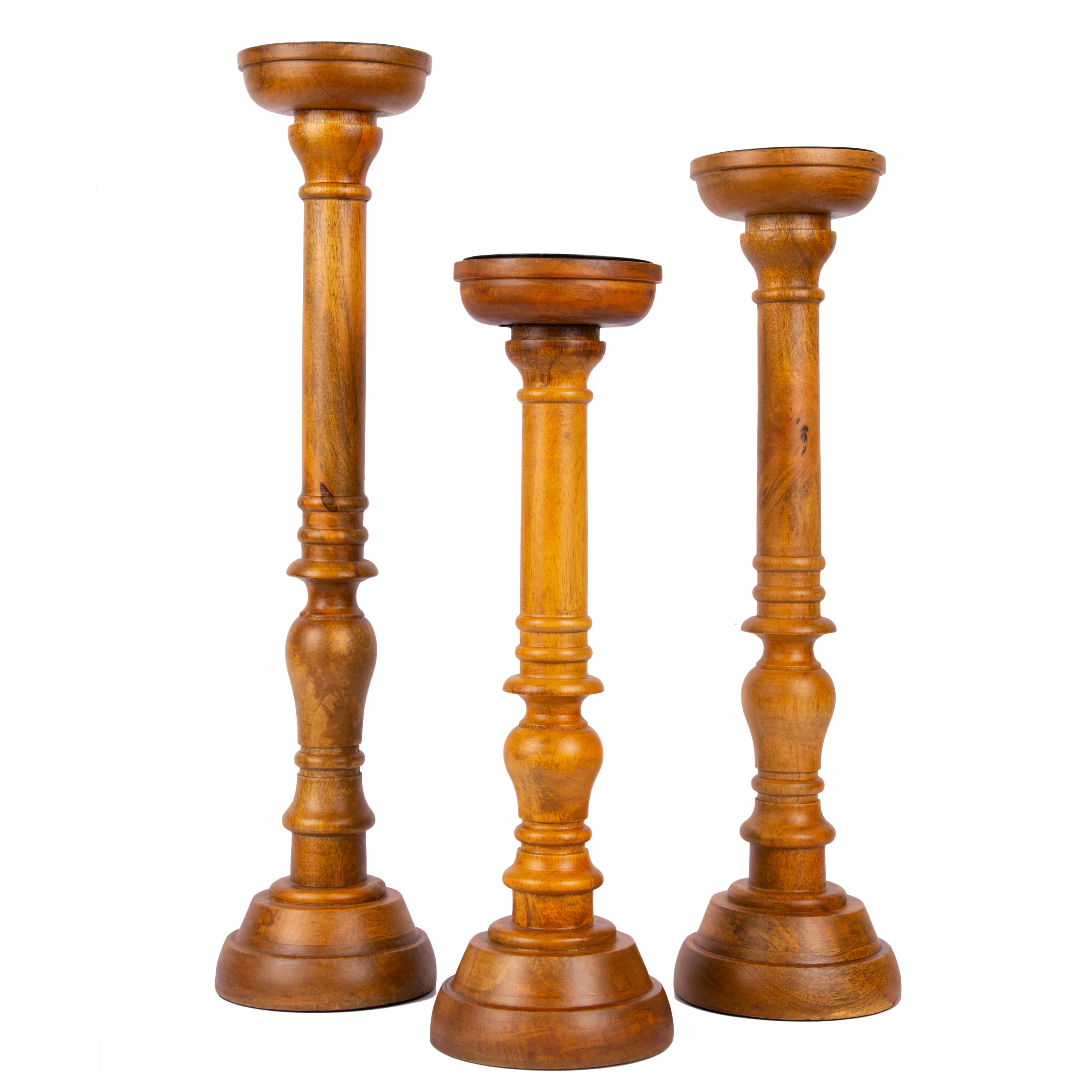Koyal Wholesale Mango Wood Pillar Candle Holder Set of 3, Candle