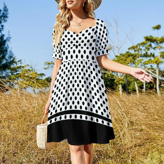 White and Black Polka Dots Pattern Sleeveless Dress party dresses women long dress women summer