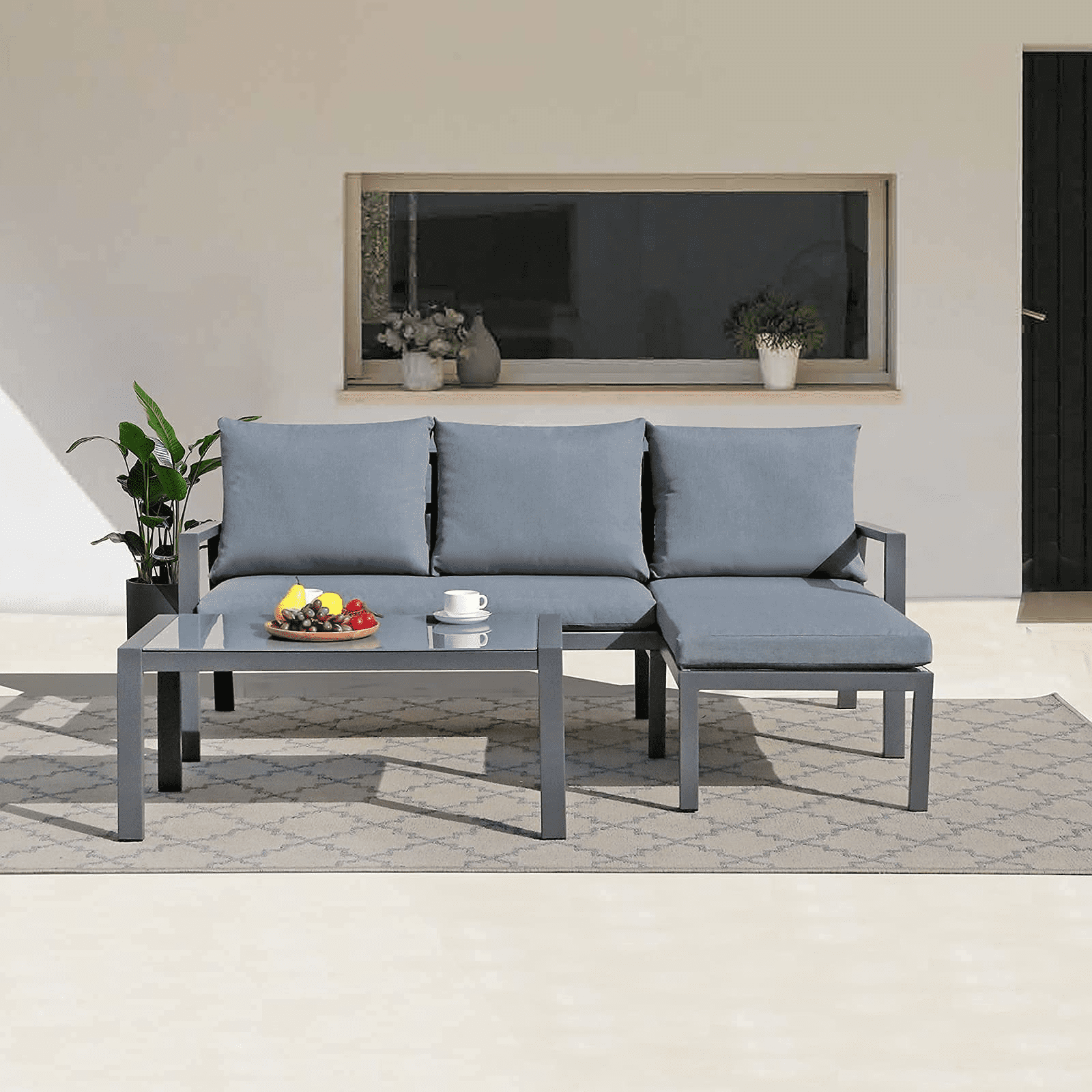 Soleil Jardin Outdoor Aluminum Sofa Set, L-Shaped Corner Sectional