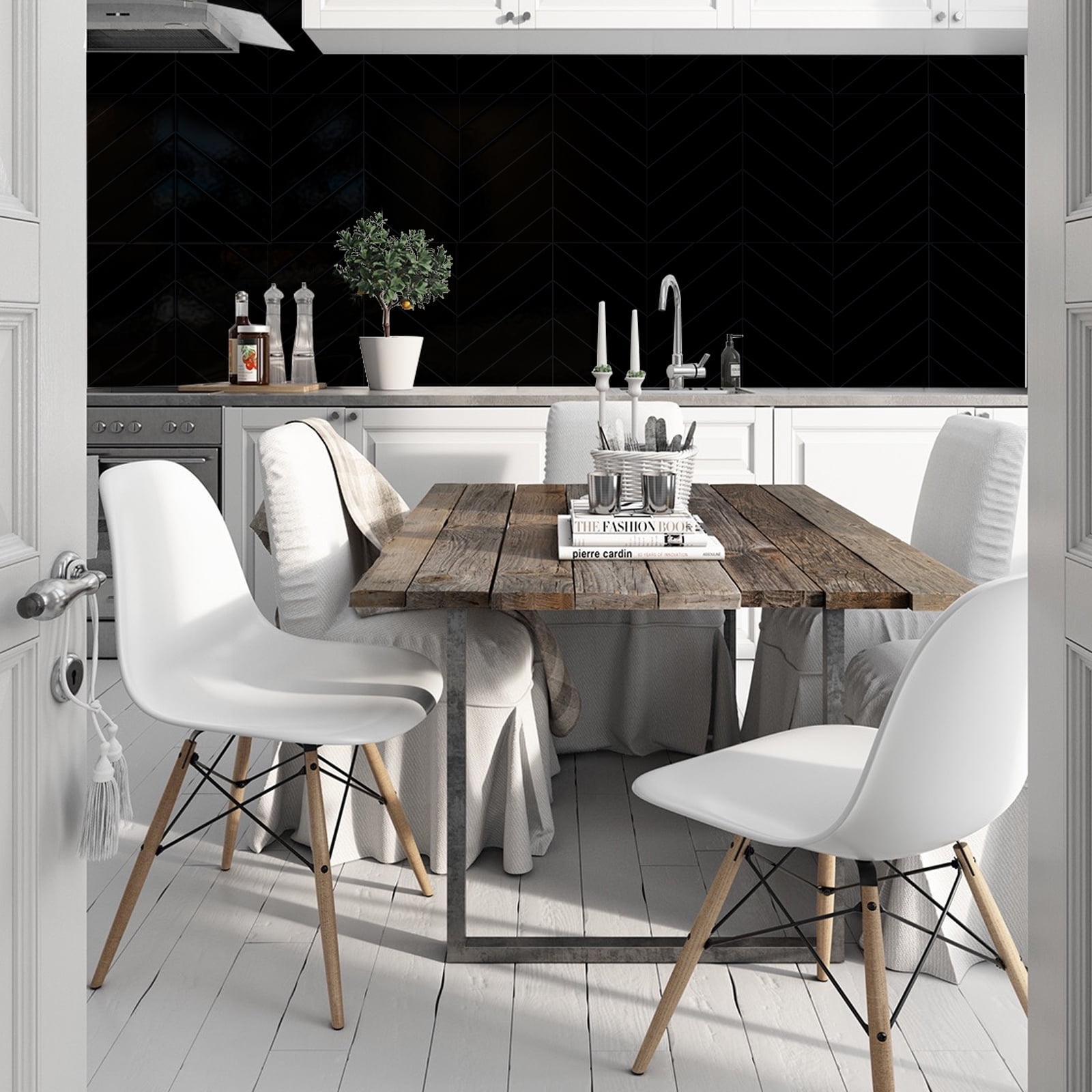 DEWOO 10 Sheets Thicker Herringbone Peel and Stick Backsplash, 11.5”×9” Stick on Wall Tiles, Self Adhesive Tile Sticker for Kitchen Backsplash and Bathroom, Black