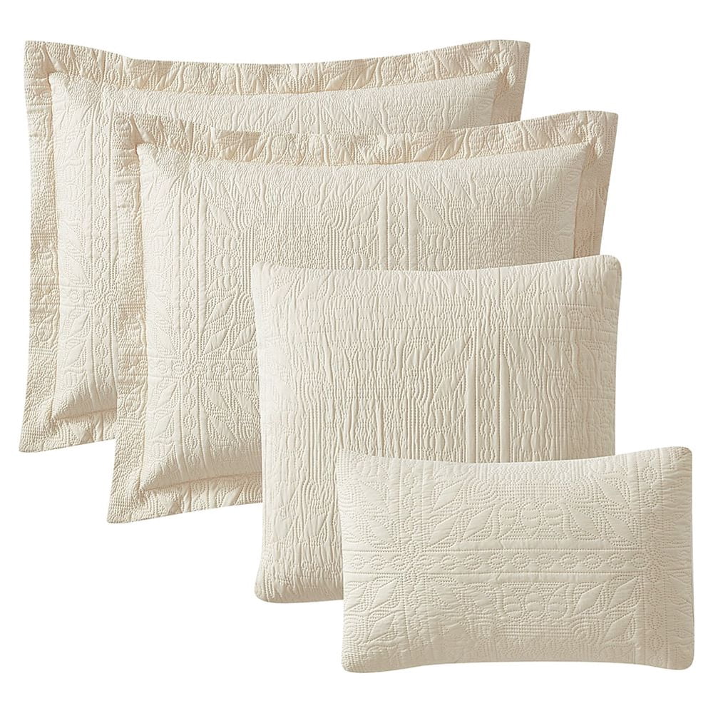 Nestl 4 Piece Quilt Set Twin , Soft Microfiber Lightweight Bedspread Coverlet, Modern Style Ellipse Weave Bed Cover, Beige Cream