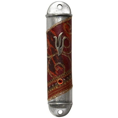 Mezuzah Case Pewter Maroon #LAMZ5397 7cm