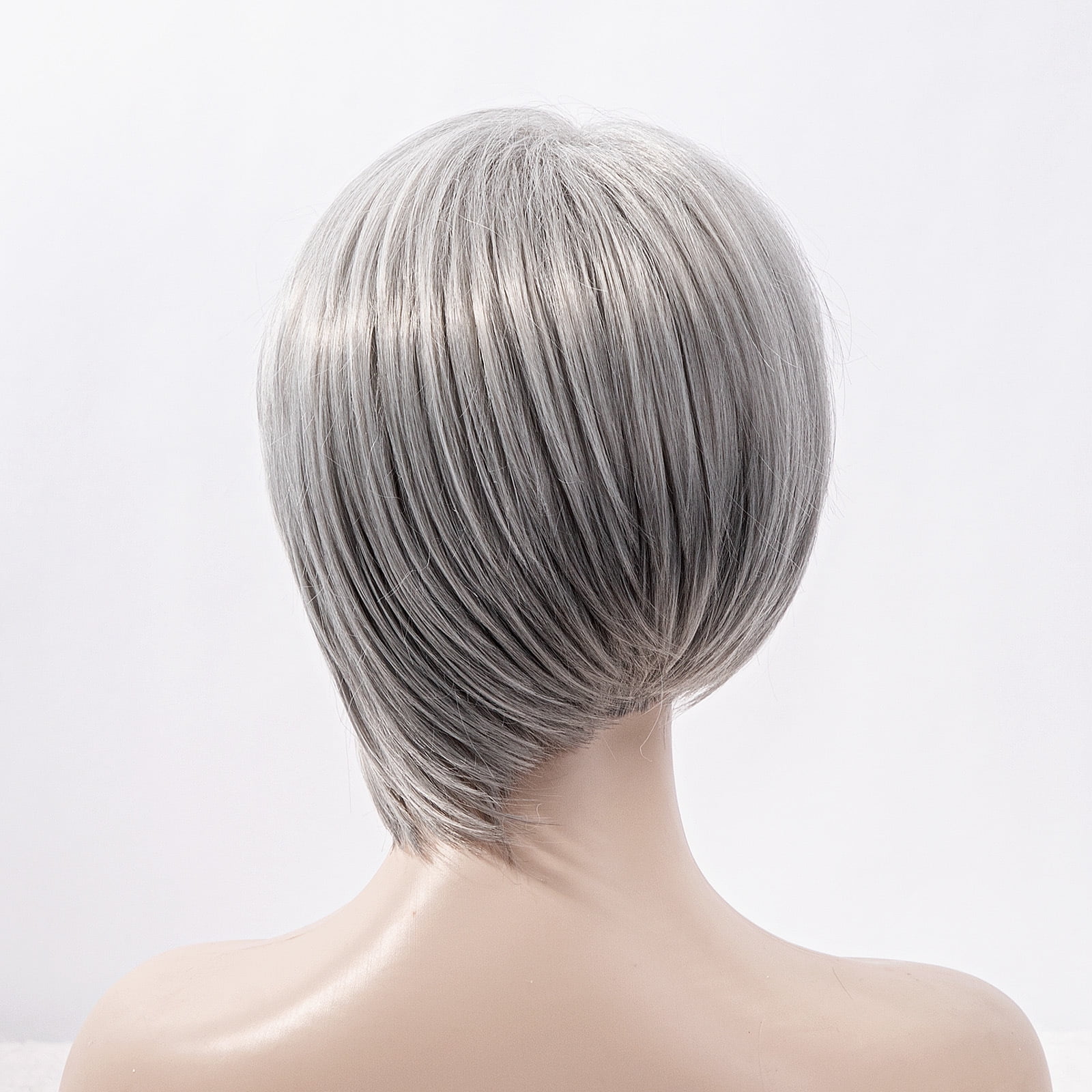 Sucs Short Grey Bob Wigs Sliver Gray Synthetic Straight Hair Repalcement Wig with Bangs