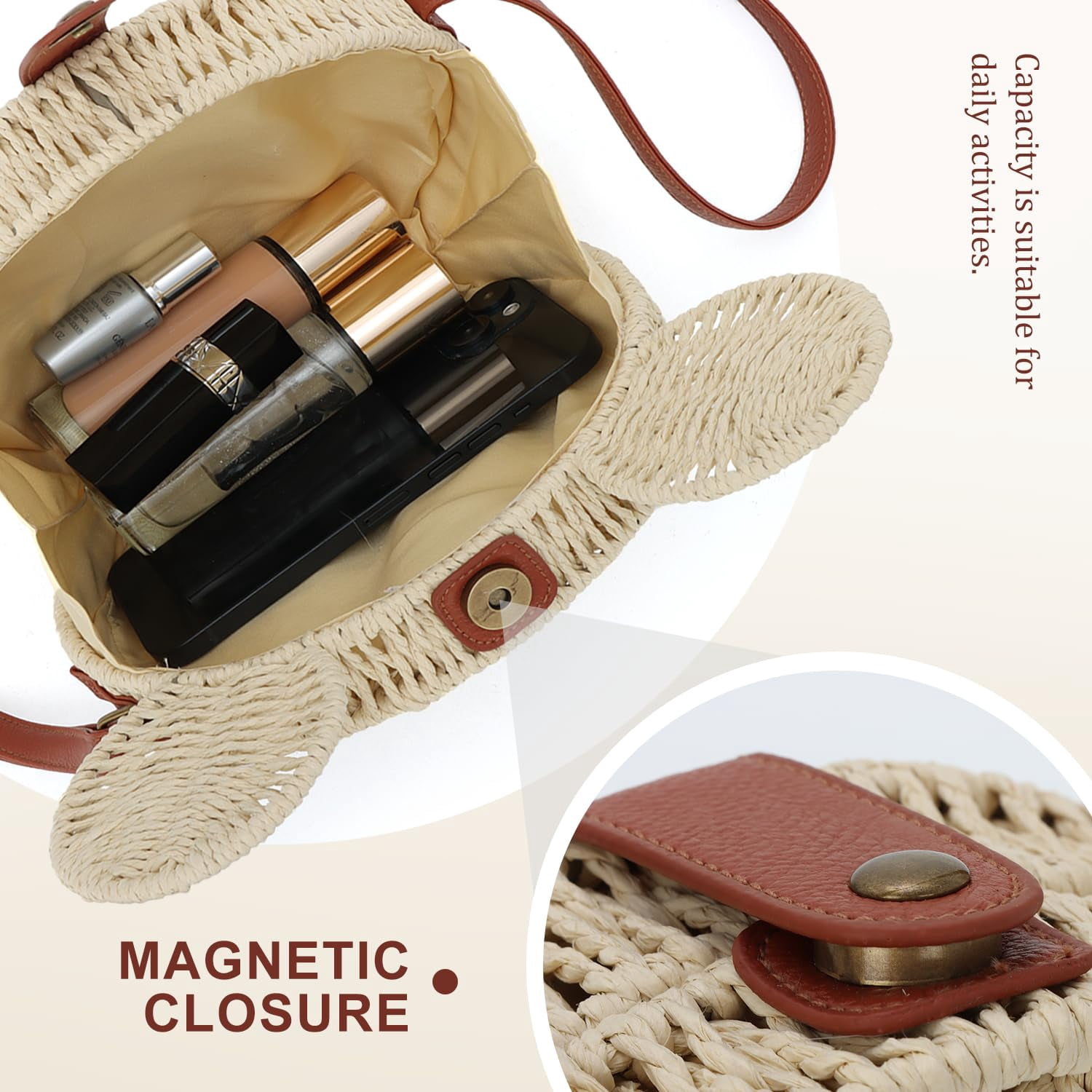 Round Rattan Purse for Women Wicker Crossbody Bag Cute Summer Beach Bag Woven Handbag for Vacation