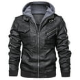 thumbnail image 3 of MANSDOUR Men's Faux Leather Jacket Casual Brown Zip-up Motorcycle Jacket with Removable Hood Black-L, 3 of 8