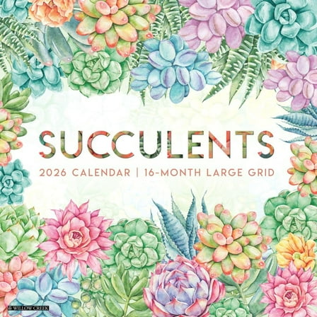 Willow Creek Press, Succulents 2026 Wall Calendar, 12'' X 12'', 16-Month Calendar with Stapled Binding
