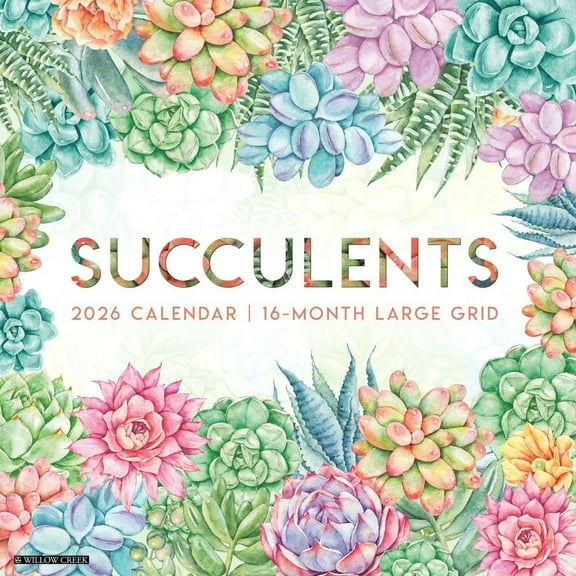 Willow Creek Press, Succulents 2026 Wall Calendar, 12'' X 12'', 18-Month Calendar with Stapled Binding