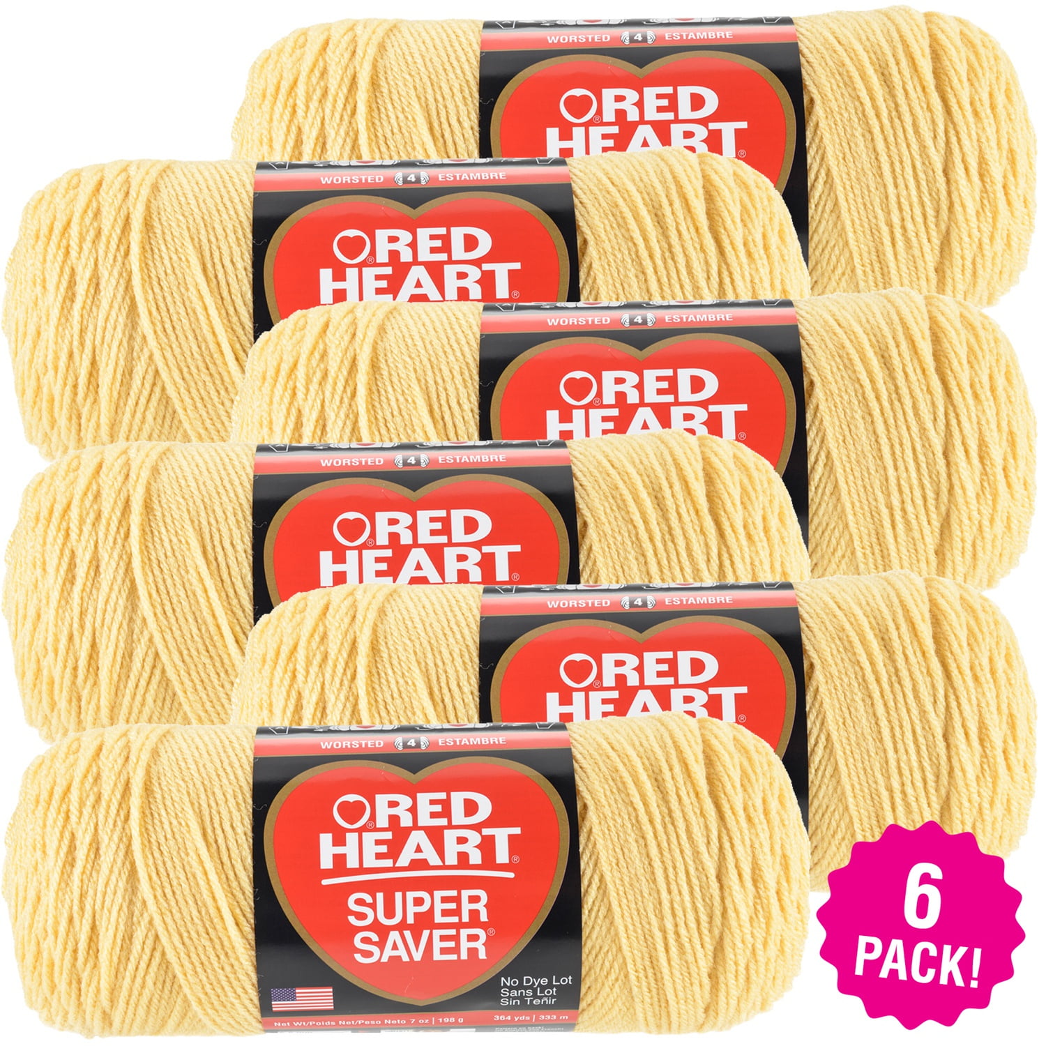 Red Heart Super Saver Yarn Cornmeal, Multipack of 6
