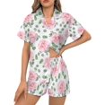 thumbnail image 1 of SKQIT Womens Short Sleeve Pajama Sets, 2 Piece Cute Print Soft Satin Button Down Shirt and Shorts Sleepwear Sets, 1 of 8