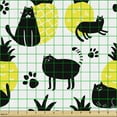 thumbnail image 2 of Ambesonne Kitten Fabric by the Yard Upholstery, Cats Paw Motifs Pineapples, 5 Yards, Charcoal Grey Yellow, 2 of 5