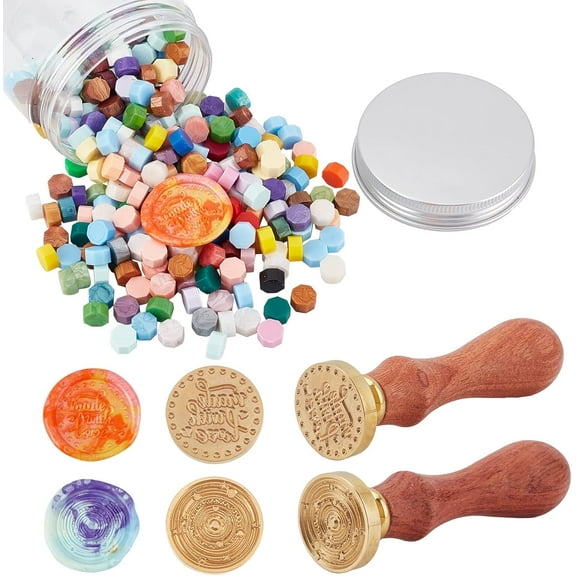 1set Scrapbook Making Kits Including Brass Wax Seal Stamp and Wood Handle sets Sealing Wax Particles Mixed color 8.9x2.5cm