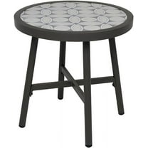 Grand Patio Outdoor Round Side Table with Porcelain Mosaic Tile Tabletop, Black Finish