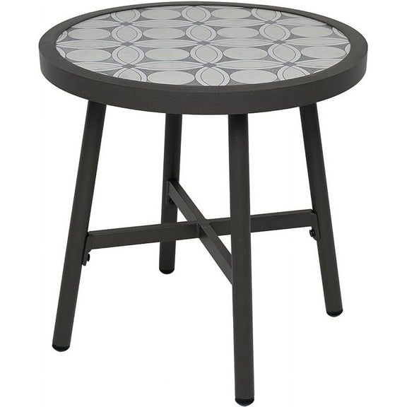 Grand Patio Outdoor Round Side Table with Porcelain Mosaic Tile Tabletop, Black Finish