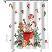 Christmas Shower Curtain Gingerbread Candy Cane Shower Curtains for Bathroom Decor Xmas Ball for Christmas Decoration Bath Curtains Sets with Hooks Waterproof 72" W x 72" L