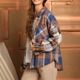 thumbnail image 4 of Womens Blouses Autumn Winter Plaid Print Lapel Long Sleeve Pocket Cardigan Overshirt Tops Daily-Wear, 4 of 9