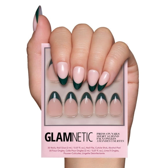 Uñas prensadas Glamnetic Château, color verde semitransparente