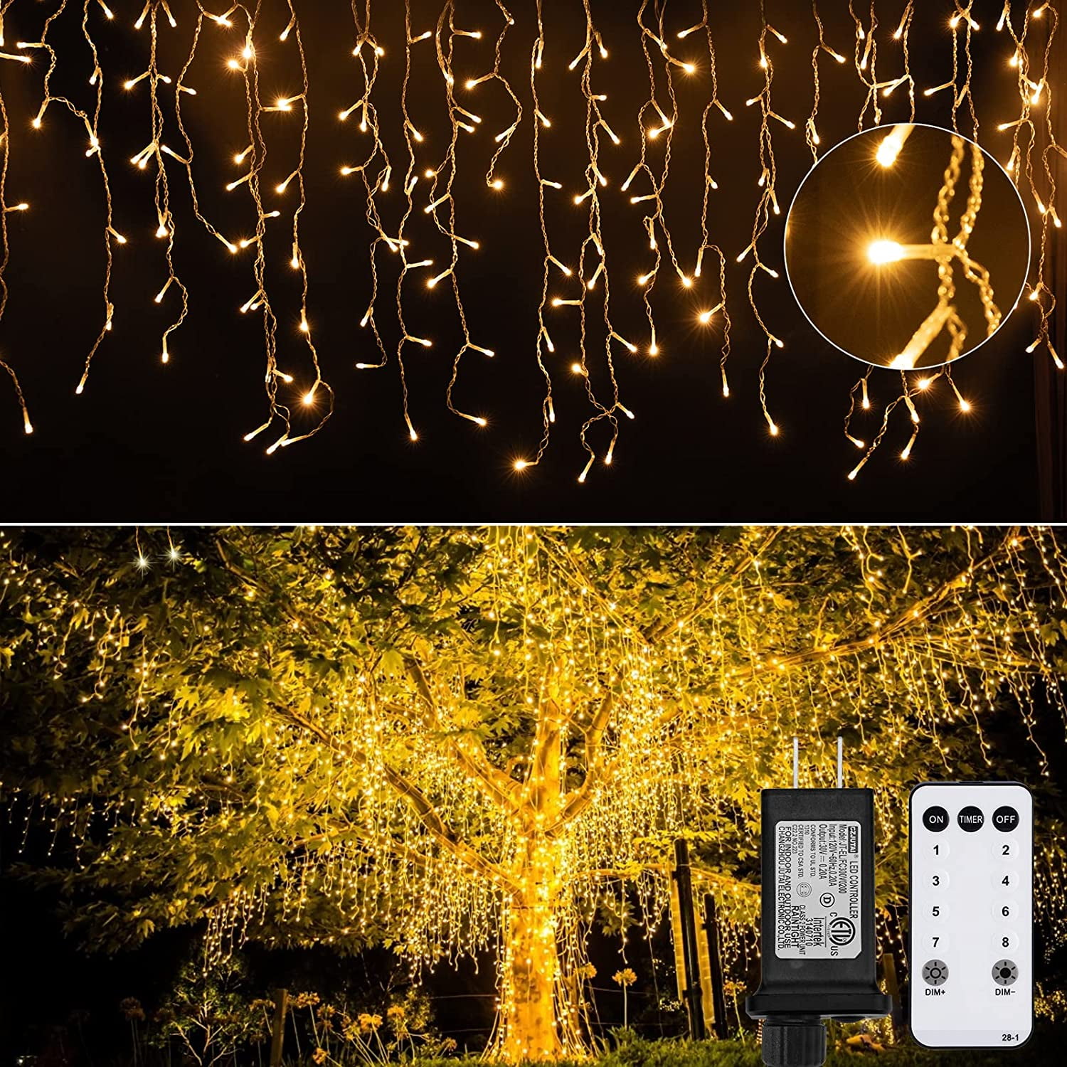 White Icicle Lights Christmas String Lights Outdoor Indoor 19.6 Feet 306 