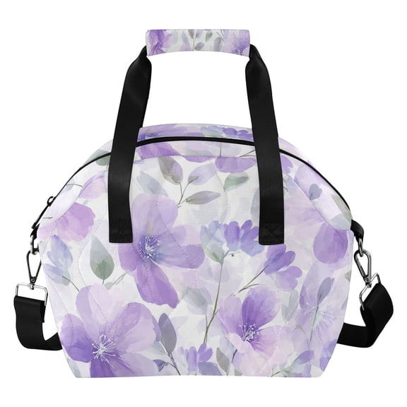 Light Purple Florals Insulated Lunch Bag Reusable Quilted Lunch Box Waterproof Leakproof Lunch Container
