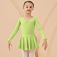 thumbnail image 2 of AHTJRT Ballet Leotards for Girls Long Sleeve V Neck Dance Ballerina Outfits Dresses with Skirt Drop Shoulder Classic Gymnastics Bodysuit Green 3-4 Years, 2 of 7