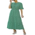 thumbnail image 1 of Robe Décontractée à Volants Manches Courtes Imprimé Floral Taille Haute Col en Chiffon Robe Longue de Plage Fête Vert s, 1 of 4
