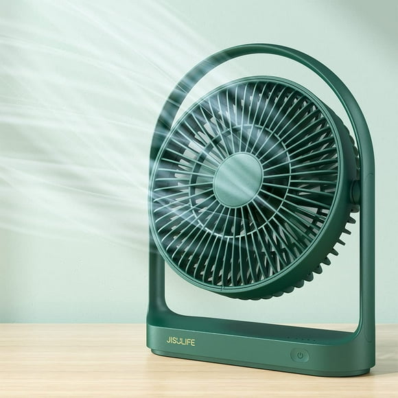 JISULIFE Ventilador de escritorio, pequeño ventilador de escritorio eléctrico portátil de 4000 mAh con 4 velocidades, máximo 16 horas, flujo de aire fuerte, ultra silencioso, mini ventilador de mesa c
