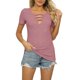 thumbnail image 1 of Tops de verano para mujer, camisa informal ajustada con cuello en V, manga corta, Color puro, diseño recortado, para fiesta, oficina, viajes, Rosa XL, 1 of 6