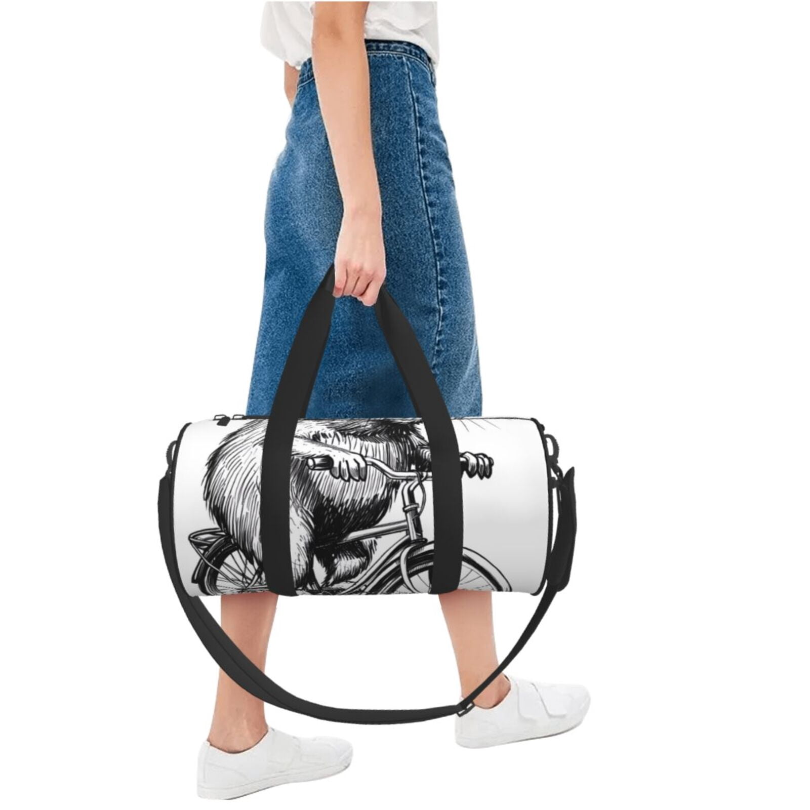 Vsdgher Capybara Riding Bicycle 45L Foldable Duffel Bag, Sports Gym Bag,Overnight Bag, Portable Weekender Bag for Airplanes