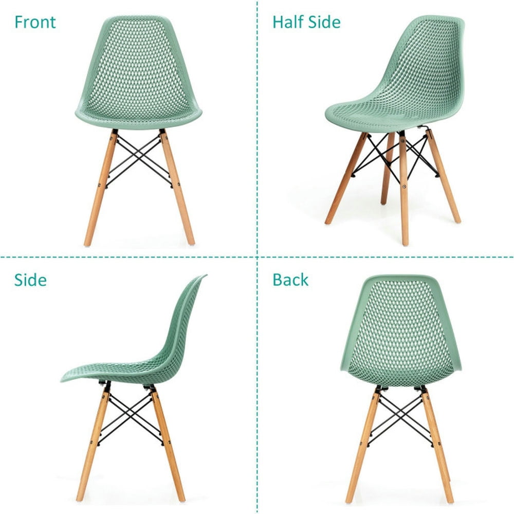 Demi Bonn 4 Pcs Modern Plastic Hollow Dining Chairs Set with Wood Leg, Green