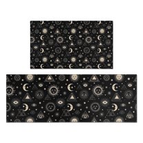 Black Gold Sun Moon Eye Triangle Pattern Kitchen Rugs Sets Of 2,Anti Fatigue Kitchen Mat Rugs Non Slip Washable,Decorative Kitchen Floor Mats for Kitchen,Sink,Laundry,17"x30" 17"x47"