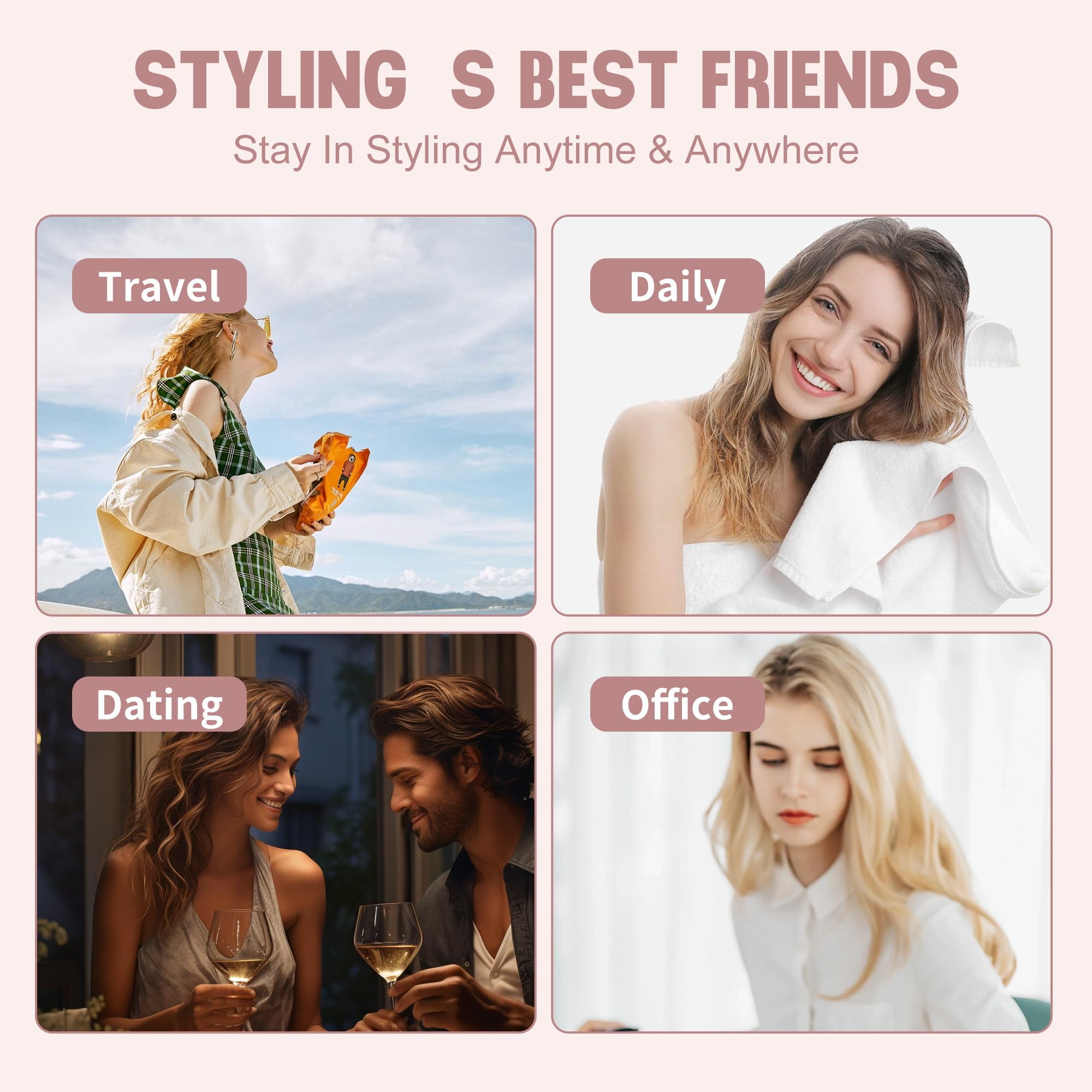 JUUTREN Automatic Curling Iron 1 Inch Hair Curler, Rotating Wand Curling Iron for Waves, Beach Curls & Hair Waver, Dual Voltage 110-240V, 4 Heat Settings 320℉-430℉, Hair Wand Auto Shut Off, Pink