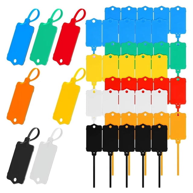 Etiquetas de Envío de Plástico de 200 Piezas, 1,46 X 2,48 Pulgadas, Etiquetas Colgantes con Correa de Sellado, Etiquetas de Bridas para Cables de Envío