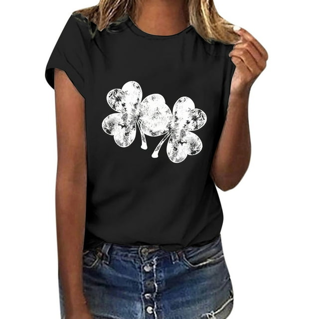 QIPOPIQ T-Shirts à Manches Courtes pour Femmes à Col Rond T-Shirts de la Saint-Patrick T-Shirt Trèfle pour Dames T-Shirt Vert T-Shirt Ample T-Shirts de la Saint-Patrick T-Shirt à Col Rond T-Shirts Imprimés pour les Fêtes T-Shirts Graphiques Aubaines