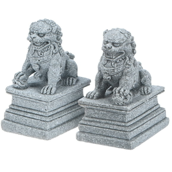 Uxcell 1 Paire de Statues de Chiens Fu, Statues de Lion de Garde en Pierre de 1,8 Pouces H, Garde contre l'Énergie Maléfique, Décor Feng Shui Chinois pour Salons/bureaux