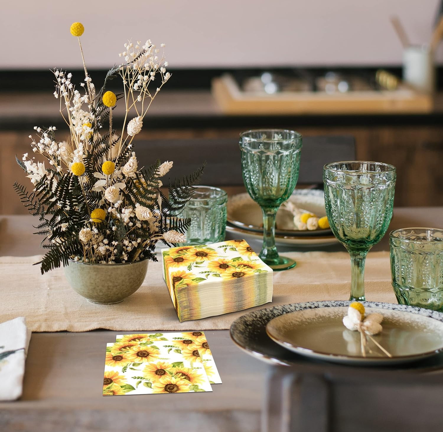 Gift Boutique 100 Floral Sunflower Cocktail Beverage Napkins Disposable Paper Spring Yellow Sunflowers Dessert Napkin for Spring Flower Wedding Holiday Bridal & Baby Shower Tableware Party Supplies