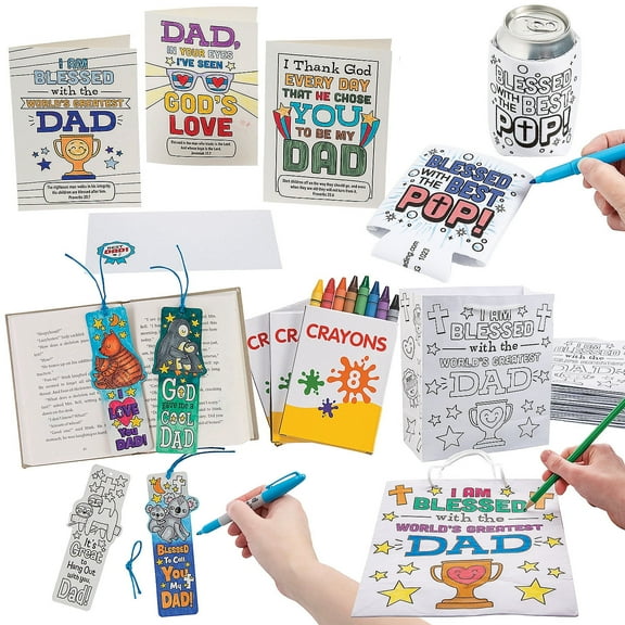 Fun Express 60 Pieces Religious Father’s Day Color Your Own Crafts Assortment