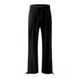 thumbnail image 3 of DYMADE Womens Cotton Linen Full Length Elastic Waist Draw String Solid Mid Waist Summer Casual Pants, 3 of 4