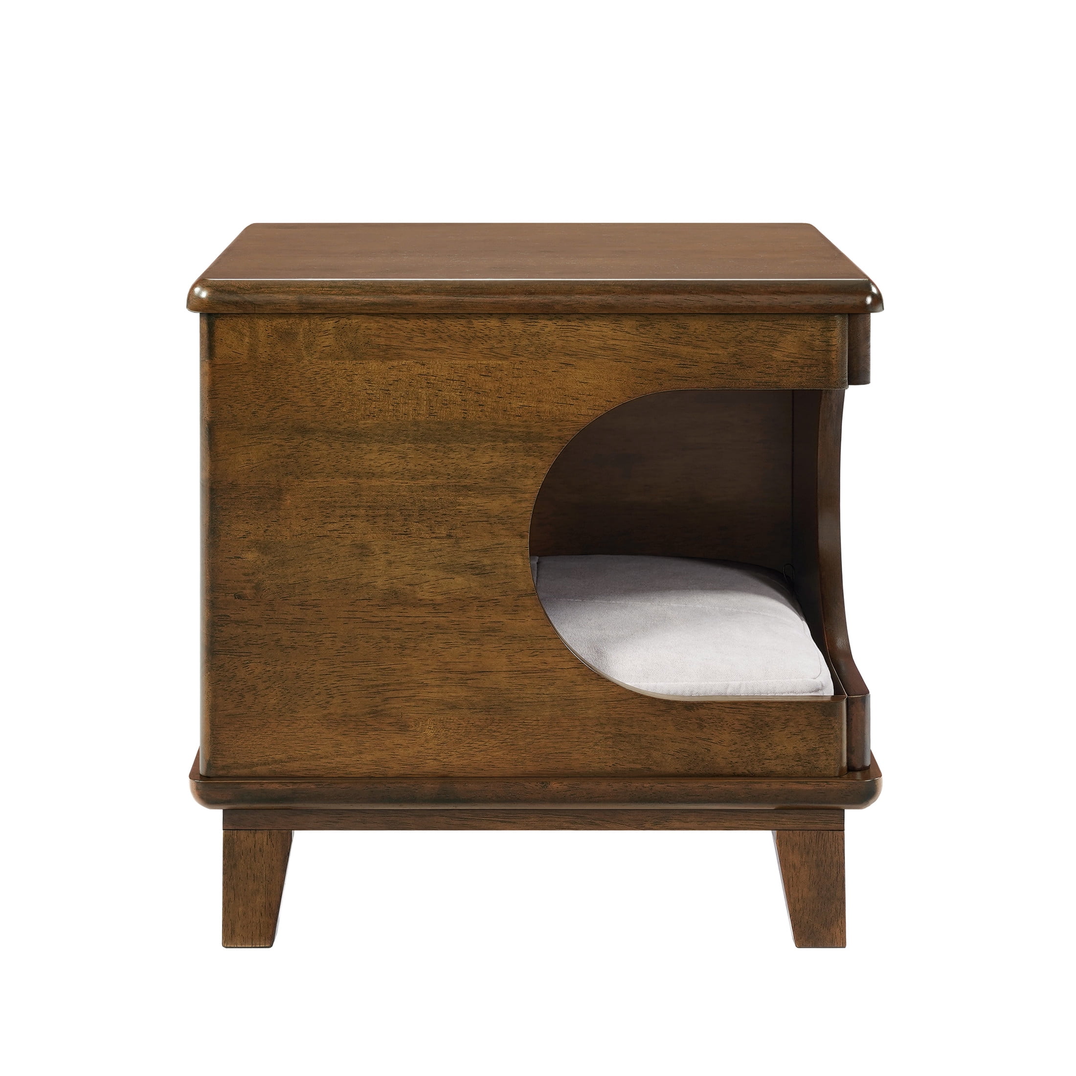 Christopher Knight Home Modern Cat House Side Table, Wooden Pet Nightstand with Bed Cushion, Walnut